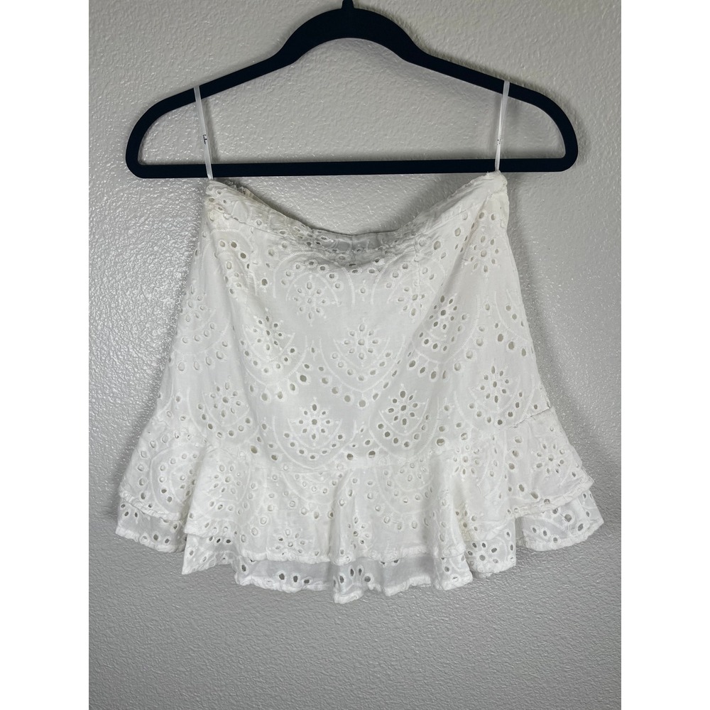 Lulus Playa de Isla White Eyelet Lace Ruffled Mini Skirt White Small - Picture 9 of 11